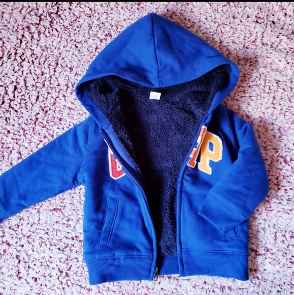 GAP Other - 🚫SOLD🚫Gap sherpa 2t toddler boy hoodie jacket winter blue sherpa lined